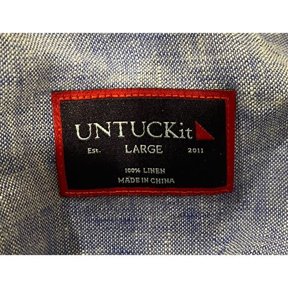 UNTUCKit 100% Linen Shirt Large Blue Short Sleeve Button Up Casual Preppy EUC!!! - Picture 2 of 4